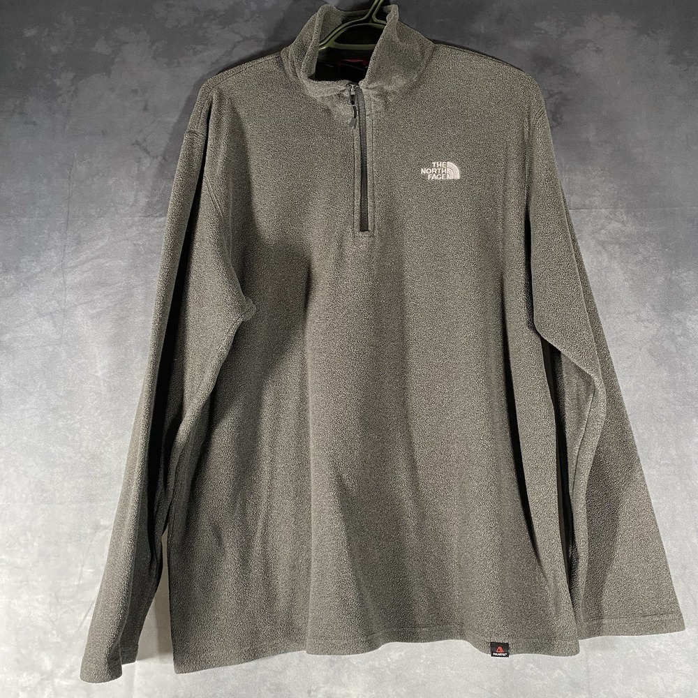 The North Face Mens L Quarter Zip Fleece Pullover Gray Mock Neck Logo